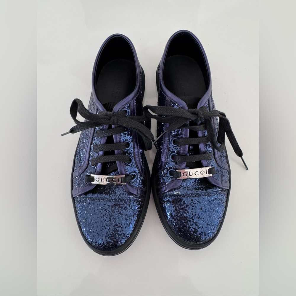 💯 Authentic Gucci Navy Blue Glitter Low-Top Sneakers